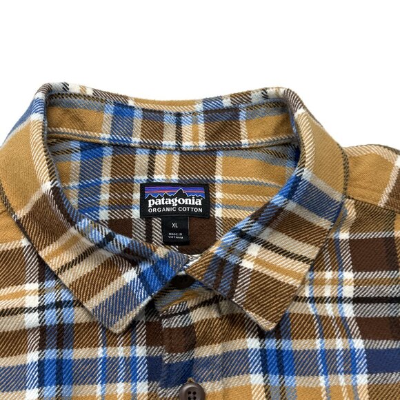 Patagonia Fjord Flannel Mens XL Button Up Shirt Brown Plaid Long Sleeve Recent - Picture 5 of 10